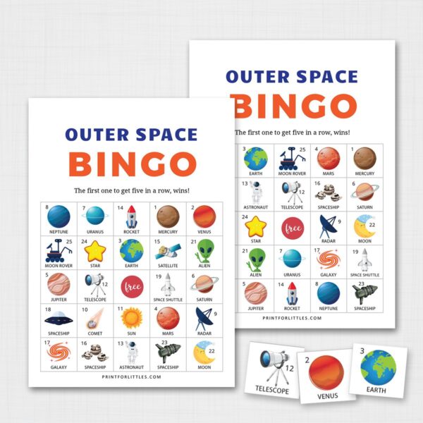Set of 30 Outer Space Bingo Printable Cards