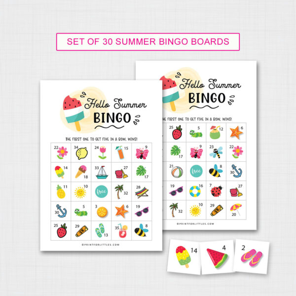 Set of 30 Summer Bingo Cards Printable