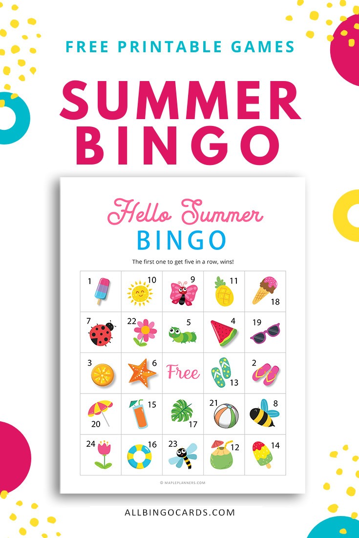 Summer bingo for Kids free printable