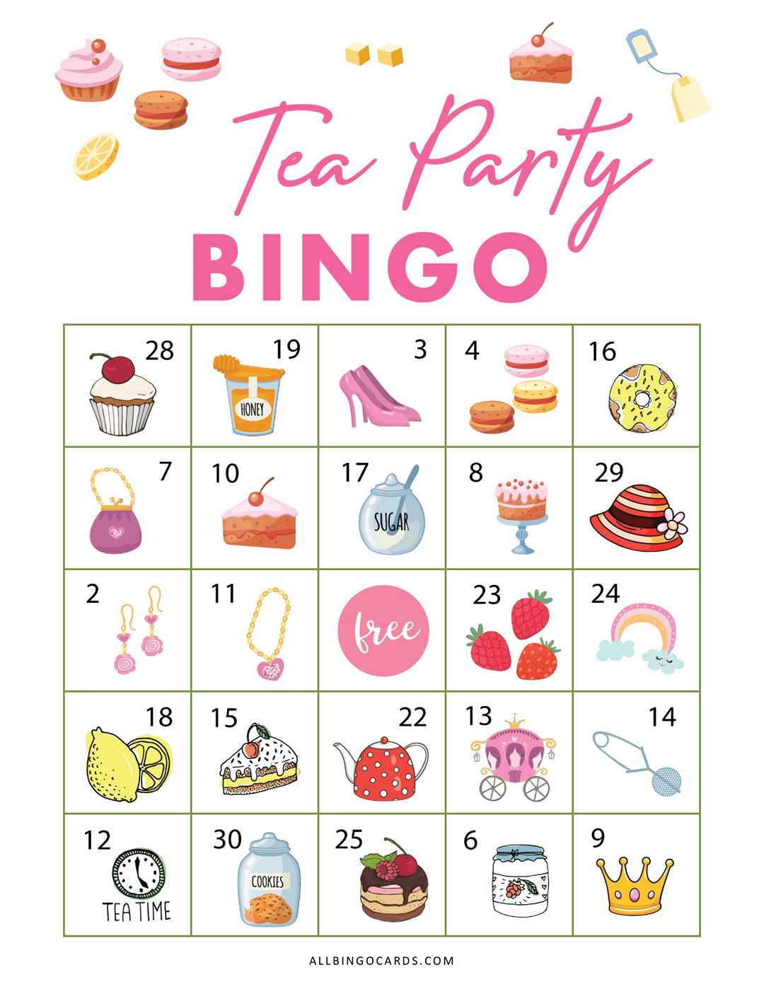 Free Printable Tea Party Bingo Cards